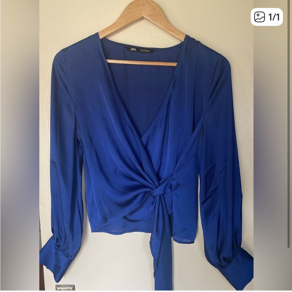Zara Blue “Satin” Wrap Top